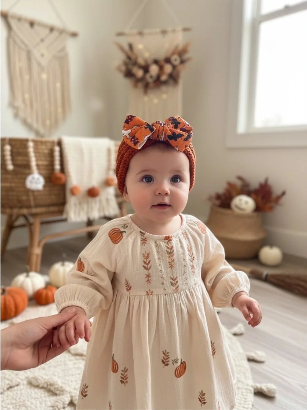 Handmade Halloween Baby Toddler Knit Turban Beanie Bow Hat